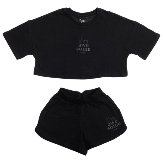 Target Παιδικό σετ Loose Crop Top & Shorts Single Jersey Set ''Awesome''
